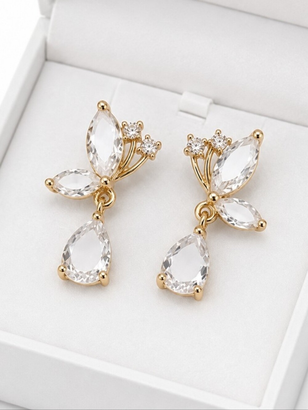 Gold Crystal Butterfly Drop Earrings